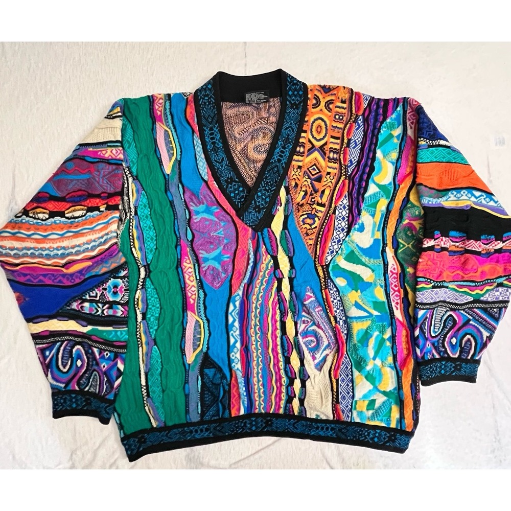Vintage COOGI Australia 100% Wool Sweater XL Multicolor 3D Knit Cosby Style OOAK